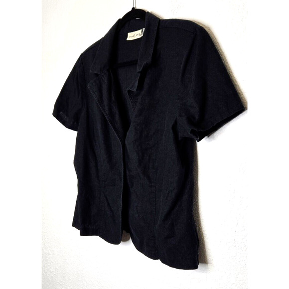 Vintage Studio Ease Womens Top 14 Black Button Front Linen Blend Blouse 80s 90s - Picture 2 of 10